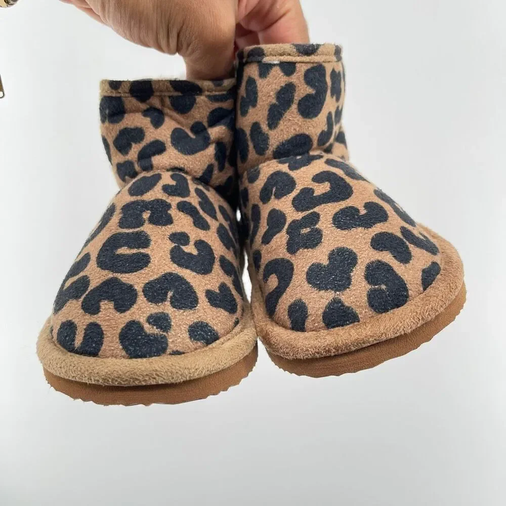 H&M Toddler Leopard Print Faux Suede Fluffy-Lined Ankle Boots Size 8.5 NWT